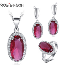 ROLILASON Australian zircon for women Red zircon special designs  Earrings Necklace Rings Jewelry Sets JS763 2024 - buy cheap