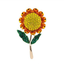 Yellow Rhinestone Sunflower Brooch Pin Zinc Alloy Plant Flower Brooches Garment Accessories Hot Selling Jewelry Pin 2024 - buy cheap
