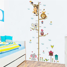 Adesivo de parede para decoração de casa, adesivo de animais da selva, leão, macaco, coruja, elefante, altura de medida para quartos de crianças, arte para parede 2024 - compre barato