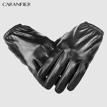 CARANFIER Genuine Leather Gloves Mens Winter Touch-screen Sheepskin Male Glove Breathable Mesh Driving Car Short Thin Men Gloves 2024 - buy cheap