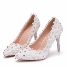 Sapato de festa feminino cristal queen, sapato para casamento, para moças, salto alto fino, tamanho grande 2024 - compre barato