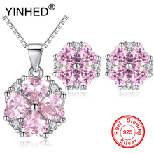 YINHED Luxury Nupcial Do Casamento Conjuntos de Jóias de Prata Esterlina 925 Coração Rosa Cubic Zircon Four-leaf Clover Colar Brincos ZS061 2024 - compre barato