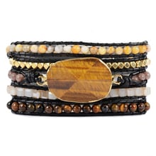 Tiger Eye 5 Strands Wrap Bracelets Handmade Bohemian Gems Stone Leather Bracelet For Men Vintage braid Bracelet Dropshipping 2024 - buy cheap