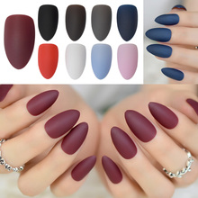 Fashion Matte Frosted Stiletto False Fake Nails Pure Burgundy Pink Grey Oval Sharp Pointed Classic Black Blue Red Design Tips 2024 - buy cheap