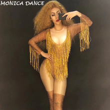 Women Sexy Stage Gold Tassel Dj Bodysuit Stage Wear Dancer Singer Bling Costumes Nightclub Party Performance Show Dance Costumes 2024 - buy cheap