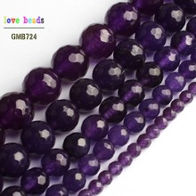 Wholesale Faceted Purple Stone Chalcedony Round Beads for Jewelry Making 15'' Strand DIY Jewellery 4mm 6mm 8mm 10mm 12mm 2024 - buy cheap