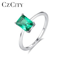 CZCITY-anillos de boda de Esmeralda grande para mujer, joyas de plata de ley 100% de lujo, accesorios de joyería de marca para mujer, regalos 925 2024 - compra barato