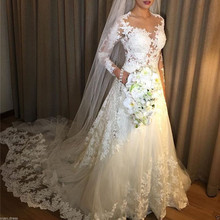 Кружевное свадебное платье-трапеция, с длинным рукавом 2024 - купить недорого