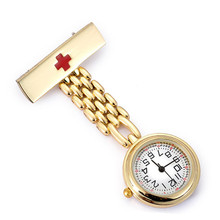 Reloj médico colgante de acero inoxidable, pulsera de mano de cuarzo, broche con Cruz, color rojo, para enfermeras, regalo 2024 - compra barato