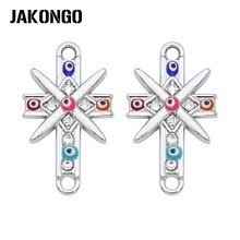 JAKONGO-Conector de ojo malvado de Cruz de cristal Chapado en plata para fabricación de joyas, accesorios de bricolaje para pulsera, 24x14mm, 5 uds. 2024 - compra barato