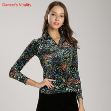 Autumn Winter Ballroom Dance Tops 2018 New Velvent Print Embroidery Clothes Women Latin Waltz Tango Dance Practice Costumes 2024 - buy cheap