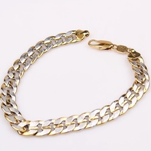 2-Tone  Yellow White Gold Filled Hammered Chain Curb Bracelet 2024 - buy cheap