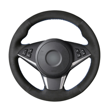 Capa de volante de carro de camurça preta costurada à mão diy para bmw e60 530d 545i 550i e61 touring 2013-2018 e63 e64 630i 2024 - compre barato