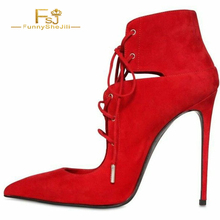 Botas femininas de salto stiletto vermelho com ponta fina, sapatos de salto fino, sexy, festa fsj, outono, tamanho grande, us 16, 14 2024 - compre barato