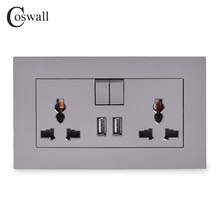 Coswall 13a universal comutado soquete 2 porta de carga usb para saída móvel 2.1a parede tomada cinza cor painel do pc 2024 - compre barato