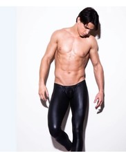 Frete grátis calças masculinas leggings em couro pu roupa de baixo sensual para homens calças em palco ajustada couro sintético 2024 - compre barato