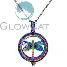 CC965 Rainbow Colors Dragonfly Beads Cage Magnet Pendant Perfume Diffuser Aroma Pearl Cage Locket Necklace 2024 - buy cheap