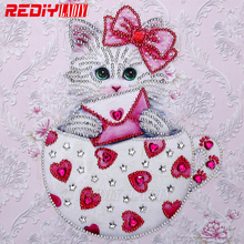 Pintura especial em forma de diamante copo de gato, bordado de diamante em desenho animado, diamante redondo brilhante, imagem de mosaico de strass 25x25cm 2024 - compre barato