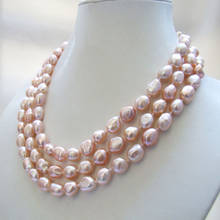 3 strands genuine natural pink baroque freshwater pearl necklace 8-9mm 2024 - buy cheap