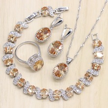 Conjuntos de joyas de circón Color plateado para mujer, pendientes, colgante, collar, anillos, pulsera 2024 - compra barato