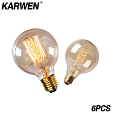 Винтажная лампа Эдисона KARWEN E27, 6 шт., 40 Вт, G95, G80, 220 В, античная лампа накаливания, лампа для подвесной лампы 2024 - купить недорого