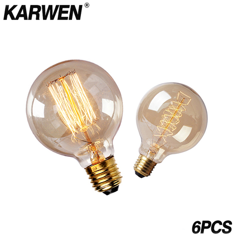 KARWEN 6PCS Retro Vintage Edison Bulb E27 40W G95 G80 Edison Bulb Light 220V Filament Antique Incandescent Bulb For Pendant Lamp 2022 - купить недорого