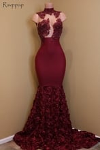 Real Sample Long Prom Dresses 2020 See Through High Neck Beaded Lace Flowers African Mermaid Burgundy Prom Dress 2024 - buy cheap