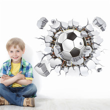 Pegatinas de pared con efecto 3d de fútbol volando a través de la habitación de los niños, decoración para el hogar, calcomanías de pared diy, mural de arte adhesivo de pvc 2024 - compra barato