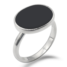 Anel feminino de prata esterlina 925, anel clássico simples, forma oval, esmalte preto, anel de dedo na moda para mulheres, melhor amigo, joias finas 2024 - compre barato