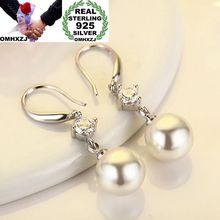 OMHXZJ Wholesale European Fashion Woman Girl Party Wedding Gift White Pearl AAA Zircon 925 Sterling Silver Drop Earrings EA298 2024 - buy cheap