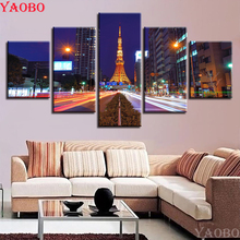 5 Pieces Beautiful Tokyo Tower City Night Scenery diamond painting cross stitch Diamond embroidery,diy 5d diamond mosaic Artwork 2024 - buy cheap