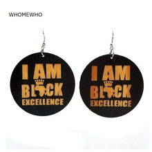 WHOMEWHo 60cm Africa Wood I AM BLACK EXCELLENCE Letters Crowned Earrings Vintage Party African Afro Jewelry Wooden DIY Club Gift 2024 - buy cheap