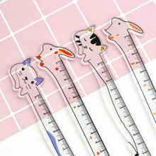 1Pcs Office Ruler Tool Student Stationery Drafting Supplies Cartoon Ruler  Wooden Ruler Straight Ruler Animal Cat Shape Rulers BLACK