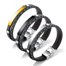 2019 New Trend Punk Style Stainless Steel Smooth Leather Bracelet for men Multilayer Woven Bracelet Male Jewelry Accessories 2024 - buy cheap