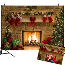 MEHOFOTO Christmas Tree Backdrop Fireplace Photo Background White Brick Wall Photography Backdrops Santa Claus Sock Photo Studio 2024 - buy cheap