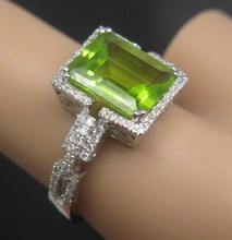 Solid 14K White Gold Natural Diamond & Ravishing Peridot Engagement Ring 2024 - buy cheap