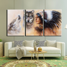 HD 3 Pieces Canvas Paintings Native tribe warrior wolf feather Wall Art Posters Prints Living Room Home Decoration Framework 2024 - compre barato