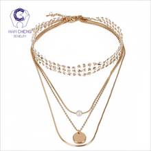 HanCheng New Fashion Multilayer Gauze Golden Metal Chain Pearl Pendant Choker Necklace Women Necklaces collar jewelry bijoux 2024 - buy cheap