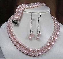 2 Rows 8mm Pink South Sea Shell Pearl Necklace bracelet Earrings Set AAA Grade 2024 - buy cheap