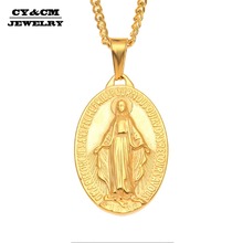 CY & CM Virgin Mary Золото Цвет Женщины Мужчины христианский крест медаль Святого Бенедикта кулон ожерелье наша Леди богиня хип-хоп рок ювелирные изделия 2024 - купить недорого