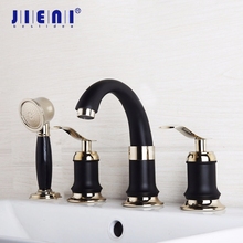 JIENI Black Golden-Plated 4 Pieces Bathroom Wash Basin Sink Brass Vessel Bathtub Shower Double Handles Tap Mixer Faucet 2024 - buy cheap