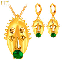 Conjunto de joyería con máscara tallada U7 para mujer, pendientes y collar, Color dorado, máscara tallada de Papuasia y Nueva Guinea, S854 2024 - compra barato