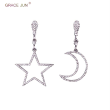 GRACE JUN-pendientes de Clip con forma de luna y estrella para mujer, aretes con diamantes de imitación, a la moda, de lujo, Para Boda nupcial, sin perforaciones 2024 - compra barato