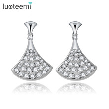 LUOTEEMI Hot Sale Brand Vintage Triangle Pure Shinning Clear Zircon Gem Micro Pave Stud Earring For Women Charm Jewelry Brinco 2024 - buy cheap