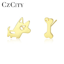 CZCITY Brand Design Lovely Dog & Bones Cartoon Stud Earrings for Women Pure 925 Sterling Silver Fine Jewelry Femme Bijoux Gifts 2024 - buy cheap