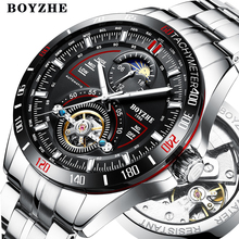 BOYZHE Mens Automatic Mechanical Fashion Top Brand Sports Watches Tourbillon Moon Phase Stainless Steel Watch Relogio Masculino 2024 - buy cheap