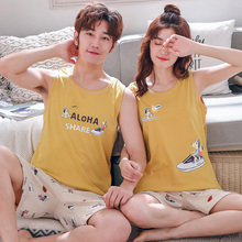 Couple Vest Pajama Sets Summer Cotton Pyjamas Cartoon Cute Sweet Plus Size M-3XL Lovers Sleepwear Nightwear Homewear Clothes 2024 - compre barato