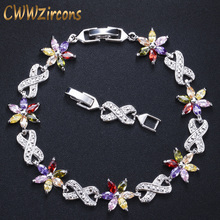 CWWZircons Fashion Brand Jewelry Silver Color Red Blue Green Cubic Zirconia Crystal Flower Charm Bracelets for Women CB005 2024 - buy cheap