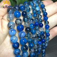 Cuentas sueltas de dragón de Fuego Azul Natural, Ágata negra, veteadas, para fabricación de joyas de 15 '', 6/8/10mm 2024 - compra barato