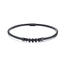 Black Genuine Leather Choker Necklace for Men Lava Stone Magnetic Closure Energy Power Male Jewelry 2024 - buy cheap